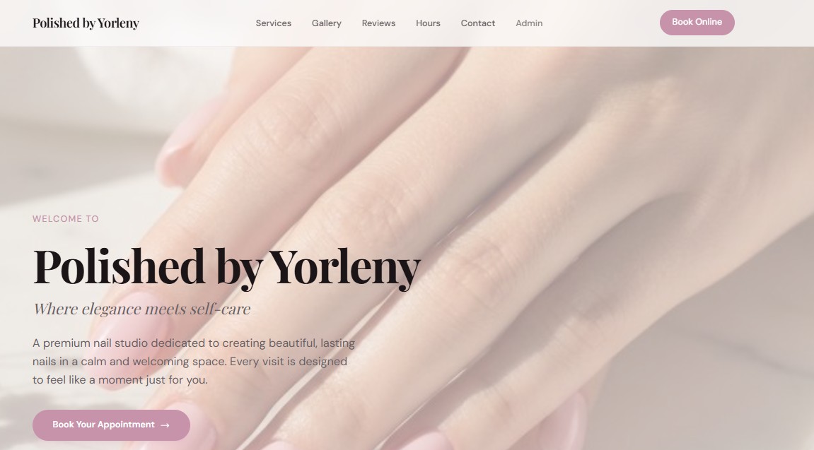 Nail salon website homepage preview