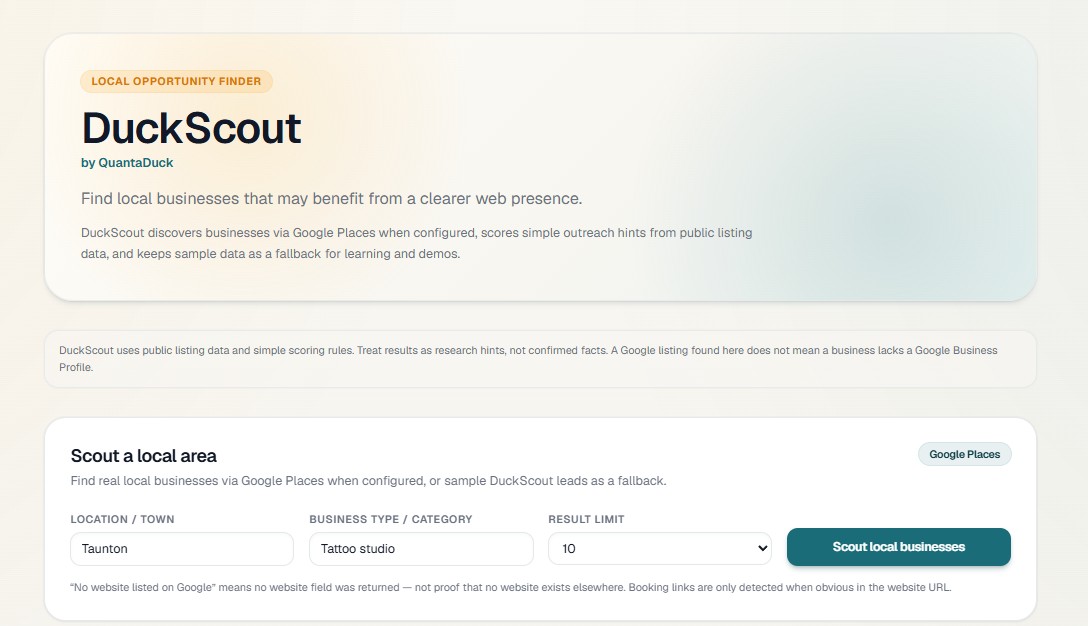 DuckScout prospect search interface