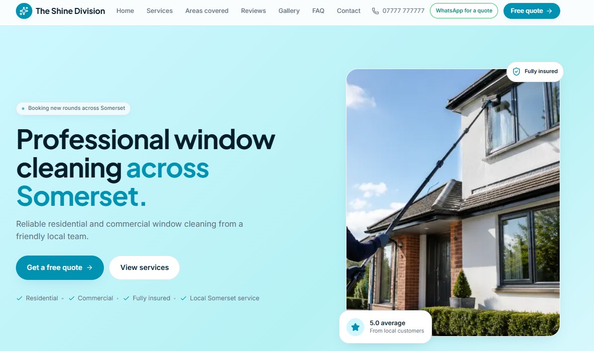 Window cleaning website with trust-focused layout and enquiry form